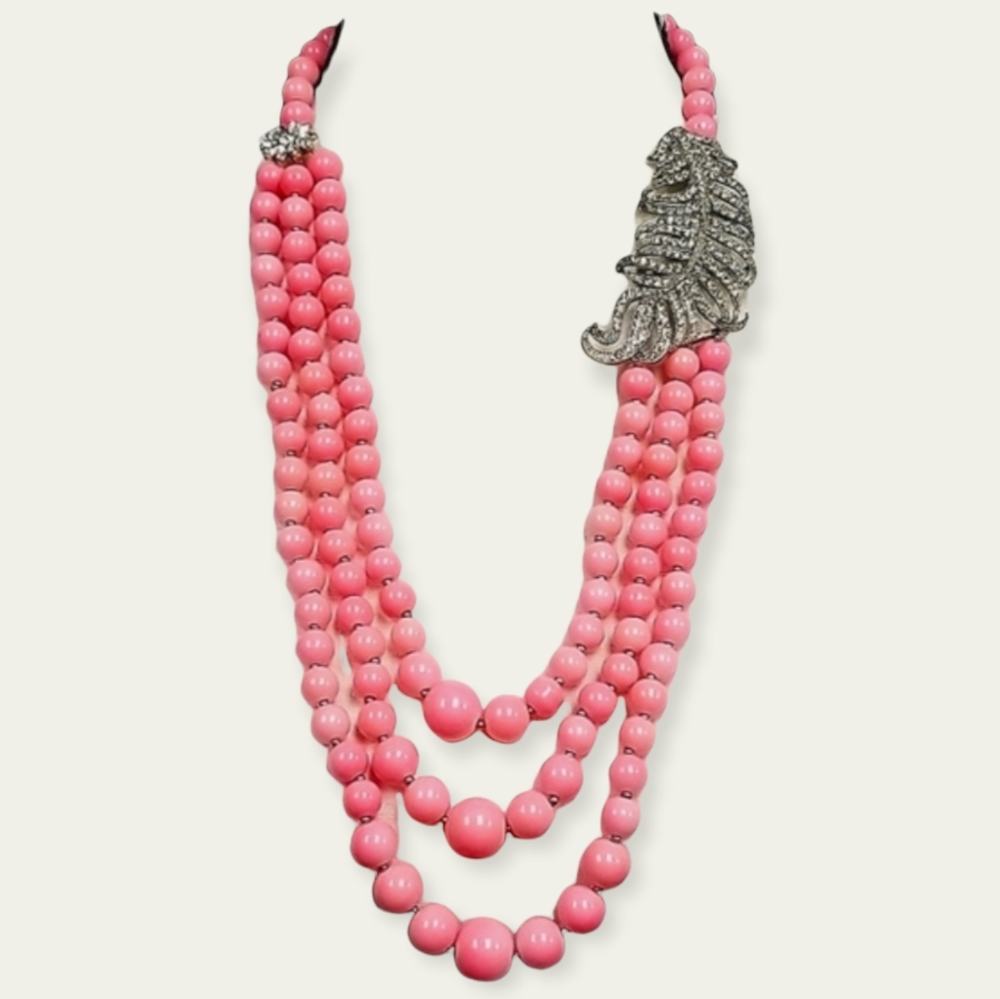 Amrita Singh Rhinestone Leaf Coral Multi Strand Pearl Glass Bead Necklace